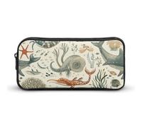 Rkklvbns Marine Animal Pattern Large Pencil Case Portable Pencil Bag with Zipper Stationery Organizer Simple Storage Aesthetic Stationery for Office College Adult Use