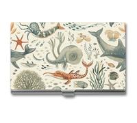 Rkklvbns Marine Animal Pattern Pocket Business Card Holder Portable Business Name Card Holder Aluminum Alloy Flip Cover Slim Name Cards Case for Business Meeting Use