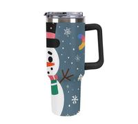 Rkklvbns Merry Christmas Cute Snowman Travel Coffee Cup, 40 Oz Tumbler with Handle And Straw Lid, Leak-proof Large Capacity Car Cup, Keeps Cold Or Hot for Gym, Travel Sports