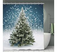 Rkklvbns Merry Christmas Pine Tree Shower Curtain for Home, Reusable Curtain Liner with Hooks, Lightweight Bath Curtains for Hotel, Waterproof Bath Curtains for Gym, Apartment, 70.8"x70.8"