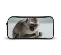 Rkklvbns Monkey on The Ground Large Pencil Case Portable Pencil Bag with Zipper Stationery Organizer Simple Storage Aesthetic Stationery for Office College Adult Use