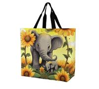 Rkklvbns Mother And Baby Elephant Sunflowers Women Tote Bag Shoulder Grocerie Bags Portable Storage Handbag Lightweight Durable for Work Travel Casual Bag
