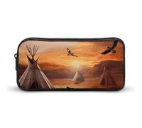 Rkklvbns Native American Tribes Large Pencil Case Portable Pencil Bag with Zipper Stationery Organizer Simple Storage Aesthetic Stationery for Office College Adult Use