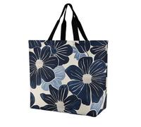 Rkklvbns Navy Blue Flowers Women Tote Bag Shoulder Grocerie Bags Portable Storage Handbag Lightweight Durable for Work Travel Casual Bag