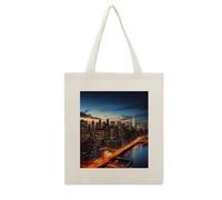 Rkklvbns New York City Scenery Tote Bags for Shopping, Reusable Canvas Shoulder Bag for Work, Lightweight Casual Handbags with Strap for Travel, Camping, Beach, Fitness, Activity