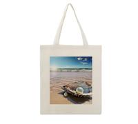 Rkklvbns Ocean Beach Mussel Pearl Tote Bags for Shopping, Reusable Canvas Shoulder Bag for Work, Lightweight Casual Handbags with Strap for Travel, Camping, Beach, Fitness, Activity