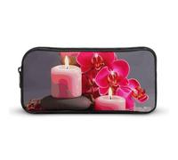 Rkklvbns Orchid Stone Red Candles Large Pencil Case Portable Pencil Bag with Zipper Stationery Organizer Simple Storage Aesthetic Stationery for Office College Adult Use