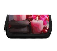 Rkklvbns Orchid Stone Red Candles Pencil Case Double Large Capacity Pencil Box Durable Pen Bag with Zipper Multi-Slot Pen Pouch Stylish Office Storage Box