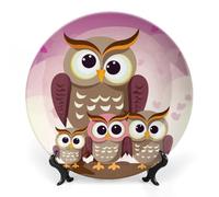 Rkklvbns Owls Family Decorative Plates 8inch Ceramic Dinner Plates Bone China Decorative Plate with Display Stand Dessert Plates for Home Office Wall Decoration