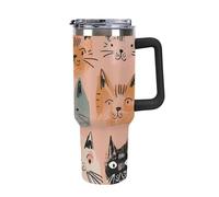 Rkklvbns Peach And Green Travel Coffee Cup, 40 Oz Tumbler with Handle And Straw Lid, Leak-proof Large Capacity Car Cup, Keeps Cold Or Hot for Gym, Travel Sports