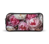 Rkklvbns Peach And White Peonies Large Pencil Case Portable Pencil Bag with Zipper Stationery Organizer Simple Storage Aesthetic Stationery for Office College Adult Use