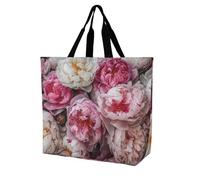 Rkklvbns Peach And White Peonies Women Tote Bag Shoulder Grocerie Bags Portable Storage Handbag Lightweight Durable for Work Travel Casual Bag