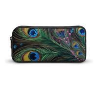 Rkklvbns Peacock Feather Large Pencil Case Portable Pencil Bag with Zipper Stationery Organizer Simple Storage Aesthetic Stationery for Office College Adult Use