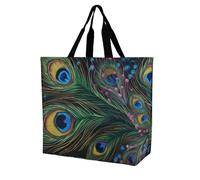 Rkklvbns Peacock Feather Women Tote Bag Shoulder Grocerie Bags Portable Storage Handbag Lightweight Durable for Work Travel Casual Bag