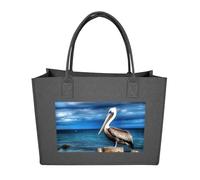 Rkklvbns Pelican Bird Blue Sea Sky Tote Bag for Unisex, Felt Shopping Case, Reusable Shoulder Bags with Handles, Handbag, Dark Gray, One Size