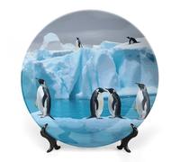 Rkklvbns Penguins On The Iceberg Decorative Plates 7inch Ceramic Dinner Plates Bone China Decorative Plate with Display Stand Dessert Plates for Home Office Wall Decoration