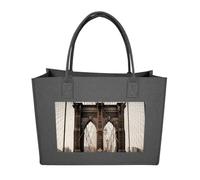 Rkklvbns Photo of Brooklyn Bridge Tote Bag for Unisex, Felt Shopping Case, Reusable Shoulder Bags with Handles, Handbag, Dark Gray, One Size
