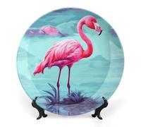 Rkklvbns Pink Flamingos Decorative Plates 7inch Ceramic Dinner Plates Bone China Decorative Plate with Display Stand Dessert Plates for Home Office Wall Decoration