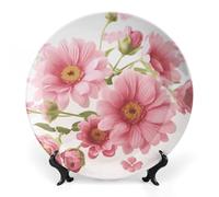 Rkklvbns Pink Flowers Decorative Plates 6inch Ceramic Dinner Plates Bone China Decorative Plate with Display Stand Dessert Plates for Home Office Wall Decoration