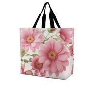 Rkklvbns Pink Flowers Women Tote Bag Shoulder Grocerie Bags Portable Storage Handbag Lightweight Durable for Work Travel Casual Bag