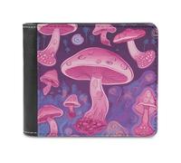 Rkklvbns Pink Mushroom Leather Wallets RFID Blocking Slim Front Pocket Wallet Leather Money Clip, Stylish Mens Bifold Wallet Credit Card Holder Gift for Men