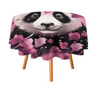 Rkklvbns Pink Panda Cotton Tablecloth for Wedding, Washable Table Cloth for Restaurant, Round Polyester Table Cover 60x60in for Party, Waterproof Tablecloth for Banquet, Holiday Decor