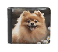 Rkklvbns Pomeranian Dog Leather Wallets RFID Blocking Slim Front Pocket Wallet Leather Money Clip, Stylish Mens Bifold Wallet Credit Card Holder Gift for Men