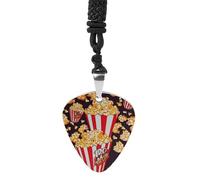 Rkklvbns Popcorn Print Guitar Pick Holder Necklace for Women, Personalized Bass Pick Pendant for Men, Rock Music Picks Necklace with Chain for Party, Music Inspired Gift