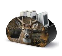 Rkklvbns PU Leather Remote Organizar Box for Office, Camouflage Deer TV Remote Control Holder with 5 Compartments, Anti-slip Desktop Remote Caddy Storage for DVD, Blu-Ray, Media Player