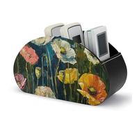 Rkklvbns PU Leather Remote Organizar Box for Office, Dark Green Plants TV Remote Control Holder with 5 Compartments, Anti-slip Desktop Remote Caddy Storage for DVD, Blu-Ray, Media Player