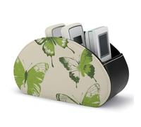 Rkklvbns PU Leather Remote Organizar Box for Office, Lime Green Butterfly TV Remote Control Holder with 5 Compartments, Anti-slip Desktop Remote Caddy Storage for DVD, Blu-Ray, Media Player