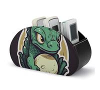 Rkklvbns PU Leather Remote Organizar Box for Office, Little Green Dragon's Egg TV Remote Control Holder with 5 Compartments, Anti-slip Desktop Remote Caddy Storage for DVD, Blu-Ray, Media Player