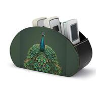 Rkklvbns PU Leather Remote Organizar Box for Office, Peacock with Tassels TV Remote Control Holder with 5 Compartments, Anti-slip Desktop Remote Caddy Storage for DVD, Blu-Ray, Media Player