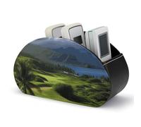 Rkklvbns PU Leather Remote Organizar Box for Office, Scenic Hawaii Golf Tropical TV Remote Control Holder with 5 Compartments, Anti-slip Desktop Remote Caddy Storage for DVD, Blu-Ray, Media Player