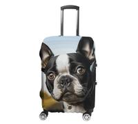 Rkklvbns Puppy Dog Boston Terrier Luggage Cover for Travel, Washable Suitcase Protector for Home, Anti Scratch Luggage Covers with Zippers on Both Sides, Stretchable Outdoor Accessories, white, XL