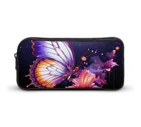 Rkklvbns Purple Butterfly Large Pencil Case Portable Pencil Bag with Zipper Stationery Organizer Simple Storage Aesthetic Stationery for Office College Adult Use