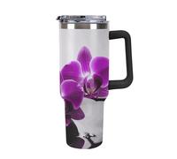 Rkklvbns Purple Butterfly Orchid Travel Coffee Cup, 40 Oz Tumbler with Handle And Straw Lid, Leak-proof Large Capacity Car Cup, Keeps Cold Or Hot for Gym, Travel Sports