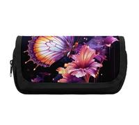 Rkklvbns Purple Butterfly Pencil Case Double Large Capacity Pencil Box Durable Pen Bag with Zipper Multi-Slot Pen Pouch Stylish Office Storage Box
