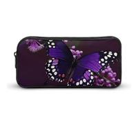 Rkklvbns Purple Plum Butterfly Large Pencil Case Portable Pencil Bag with Zipper Stationery Organizer Simple Storage Aesthetic Stationery for Office College Adult Use