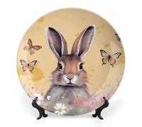 Rkklvbns Rabbit And Butterfly Decorative Plates 6inch Ceramic Dinner Plates Bone China Decorative Plate with Display Stand Dessert Plates for Home Office Wall Decoration