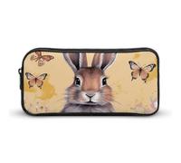 Rkklvbns Rabbit And Butterfly Large Pencil Case Portable Pencil Bag with Zipper Stationery Organizer Simple Storage Aesthetic Stationery for Office College Adult Use
