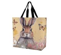 Rkklvbns Rabbit And Butterfly Women Tote Bag Shoulder Grocerie Bags Portable Storage Handbag Lightweight Durable for Work Travel Casual Bag
