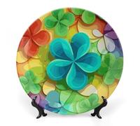 Rkklvbns Rainbow Circle Shamrock Decorative Plates 6inch Ceramic Dinner Plates Bone China Decorative Plate with Display Stand Dessert Plates for Home Office Wall Decoration