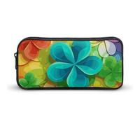 Rkklvbns Rainbow Circle Shamrock Large Pencil Case Portable Pencil Bag with Zipper Stationery Organizer Simple Storage Aesthetic Stationery for Office College Adult Use