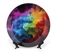 Rkklvbns Rainbow Smoke Decorative Plates 7inch Ceramic Dinner Plates Bone China Decorative Plate with Display Stand Dessert Plates for Home Office Wall Decoration