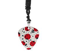 Rkklvbns Red Black Spotted Ladybug Guitar Pick Holder Necklace for Women, Personalized Bass Pick Pendant for Men, Rock Music Picks Necklace with Chain for Party, Music Inspired Gift