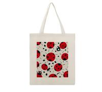 Rkklvbns Red Black Spotted Ladybug Tote Bags for Shopping, Reusable Canvas Shoulder Bag for Work, Lightweight Casual Handbags with Strap for Travel, Camping, Beach, Fitness, Activity