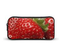 Rkklvbns Red Strawberry Fruit Large Pencil Case Portable Pencil Bag with Zipper Stationery Organizer Simple Storage Aesthetic Stationery for Office College Adult Use