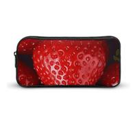 Rkklvbns Red Strawberry Large Pencil Case Portable Pencil Bag with Zipper Stationery Organizer Simple Storage Aesthetic Stationery for Office College Adult Use