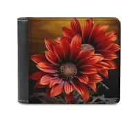 Rkklvbns Red Sunflower Leather Wallets RFID Blocking Slim Front Pocket Wallet Leather Money Clip, Stylish Mens Bifold Wallet Credit Card Holder Gift for Men